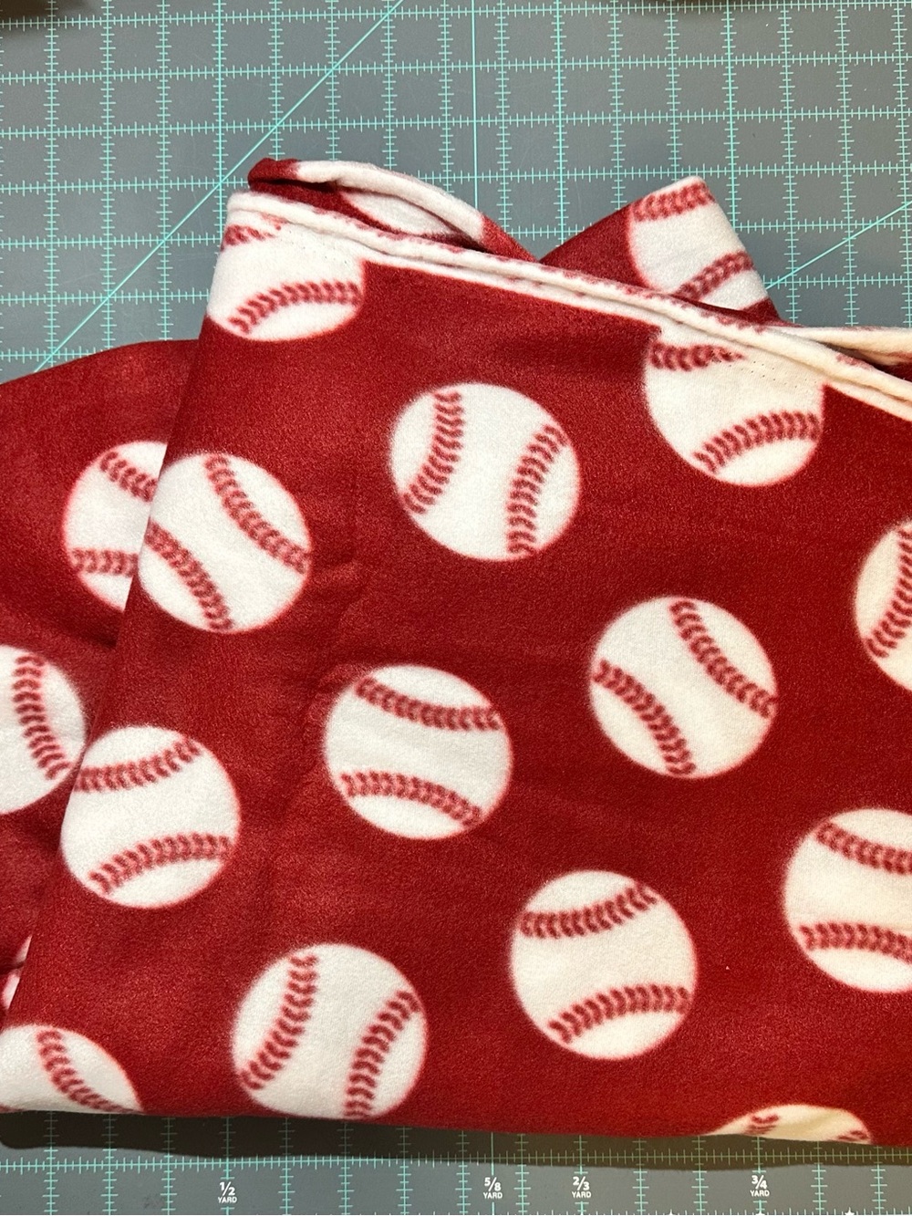 Red Baseball Print Fleece fabric 2 Yards